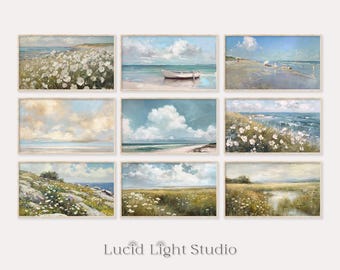 Coastal Wildflower TV Art Set | Summer Art | Frame TV Artwork | Samsung Frame TV Art | Beachy Decor | Beach Painting | Neutral Modern Decor