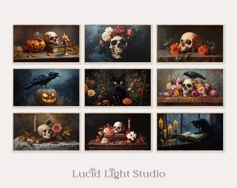 Fall Frame TV Artwork Set | Moody Halloween Art | Skull Painting | Dark Academia | Gothic Artwork | Dark Cottagecore | Samsung Frame TV Art
