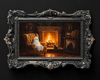 Moody Halloween Art | Ghost Painting | Dark Academia | Gothic Artwork | Dark Cottagecore | Frame TV Artwork | Samsung Frame TV Art | Cat Art