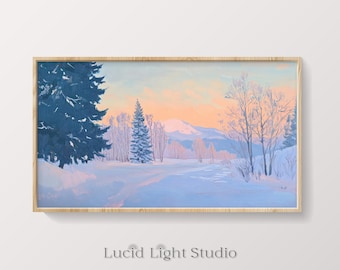 Winter Landscape TV Artwork | Winter Painting | Christmas TV Art | Snowy Pine Trees | Winter Scene | Samsung Frame TV Art | Winter Sunset