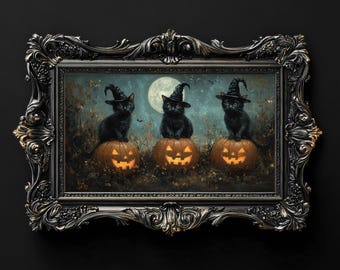 Moody Halloween Art | Cat Artwork | Dark Academia | Witch Artwork | Dark Cottagecore | Frame TV Artwork | Samsung Frame TV Art