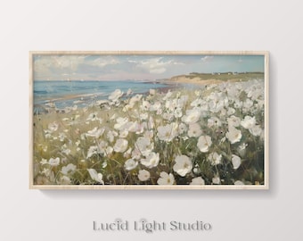 Coastal Wildflower TV Art | Summer Art | Frame TV Artwork | Samsung Frame TV Art | Beachy Decor | Beach Painting | Neutral Modern Decor