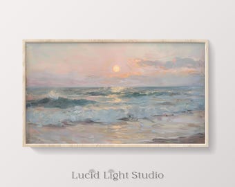 Beach Sunset Painting | Ocean Painting | Ocean Waves | Seascape Painting | Samsung Frame TV Art | TV Art | Digital Download