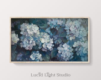 Blue Hydrangea Painting | Summer Art | Frame TV Artwork | Samsung Frame TV Art | Antique Floral Painting | Flower Picture | TV Picture Frame
