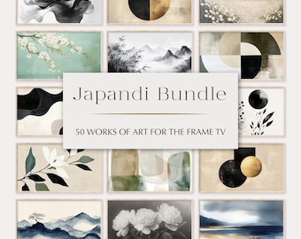 Japandi TV Art Set | Simple Abstract Art Bundle | Japandi Artwork | Floral Artwork | Wabi Sabi | Neutral Modern Decor | Neutral Modern Decor