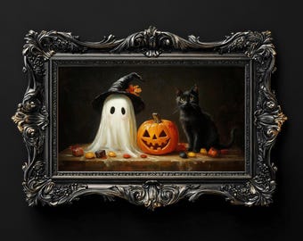 Moody Halloween Art | Ghost Painting | Dark Academia | Gothic Artwork | Dark Cottagecore | Frame TV Artwork | Samsung Frame TV Art | Cat Art
