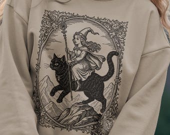 Castlecore Sorceress Cat Sweatshirt, Cottagecore Witch T-Shirt