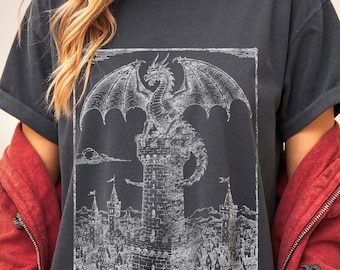 Vintage Dragon Shirt, Comfort Colors T-Shirt, Medieval Fantasy Tee, Gothic Retro