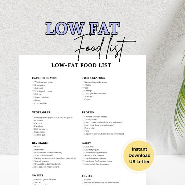 Low Fat Food List Etsy