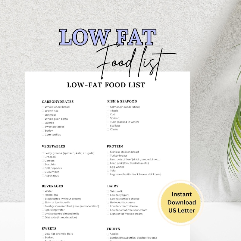 Printable list of low fat foods - Etsy.de