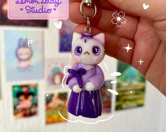 Hanbok Cat Keychain: Kawaii Handmade Polymer Clay Charm