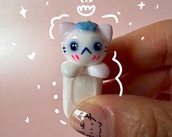 Handmade Lavender Cat Phone Charm, Kawaii Polymer Clay Accessory, Pastel Kitty Hipper