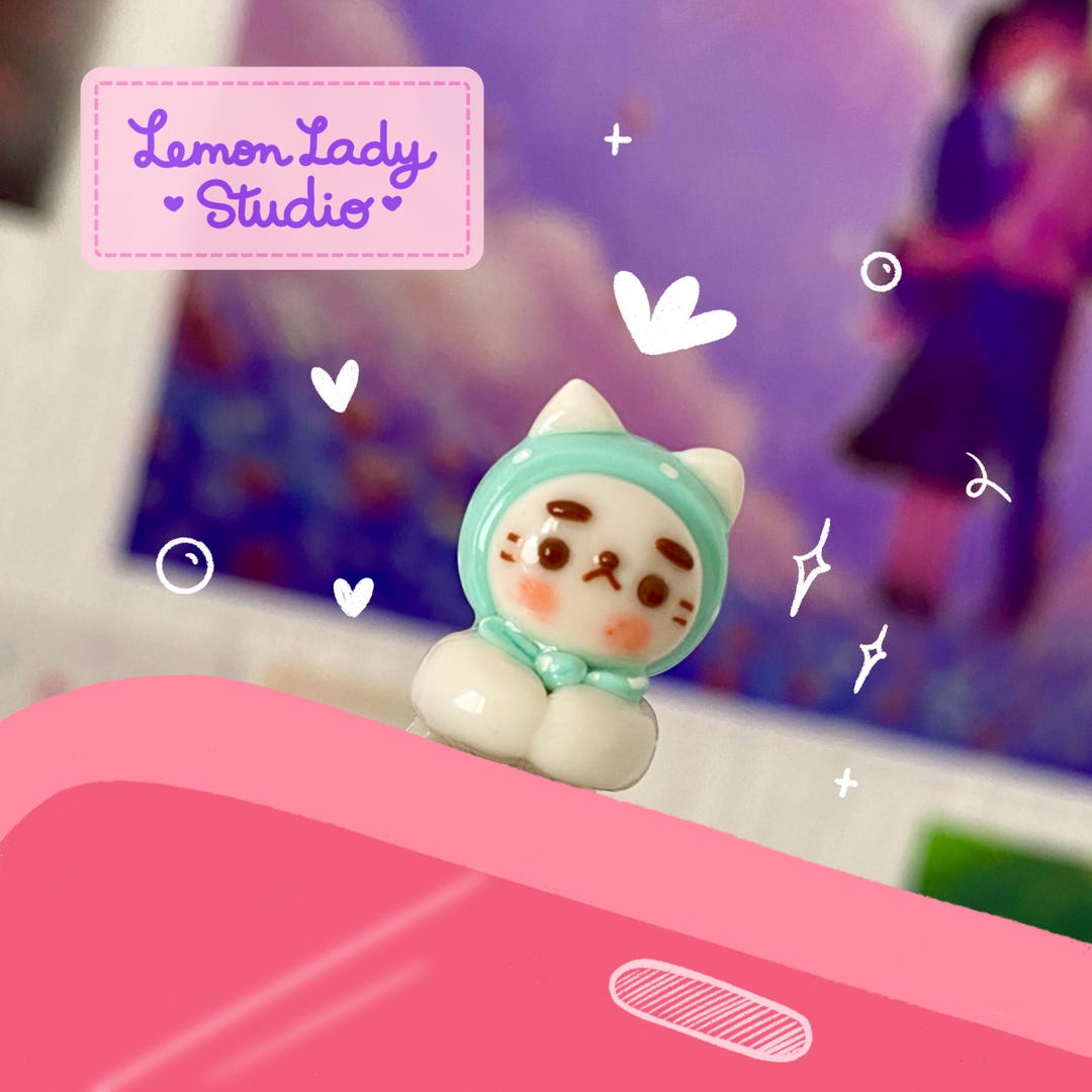 Cute Pixel Cat Ear Phone Charm – Kawaii Kitten Charm main image 1