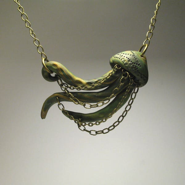 Green Jellyfish Necklace - Polymer Clay Jewelry
