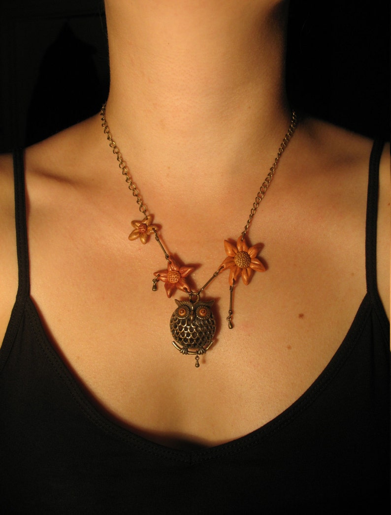 Owl Necklace Flower Necklace Fall Jewelry image 2