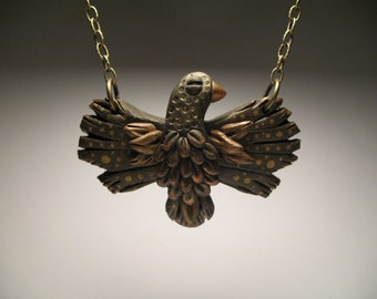 Gold Bird Necklace - Polymer Clay Jewelry