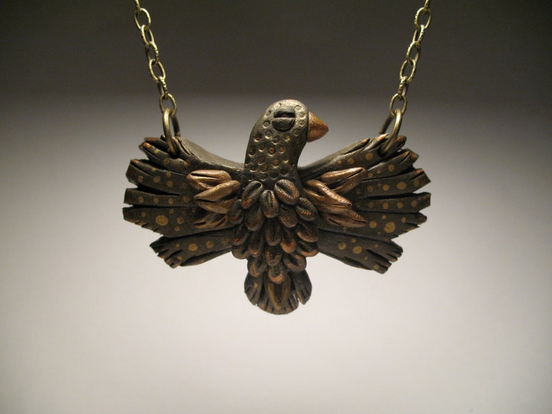Gold Bird Necklace Polymer Clay Jewelry Etsy