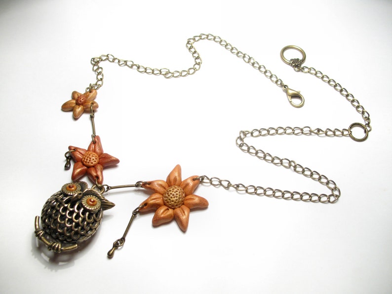 Owl Necklace Flower Necklace Fall Jewelry image 3