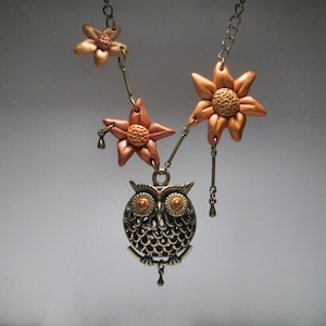 Owl Necklace Flower Necklace Fall Jewelry image 1