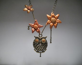 Owl Necklace - Flower Necklace - Fall Jewelry