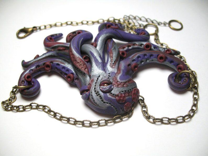Small Purple Octopus Necklace Polymer Clay Jewelry Etsy