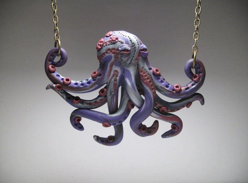 Small Purple Octopus Necklace Polymer Clay Jewelry Etsy