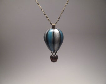 Blue Hot Air Balloon Necklace - Polymer Clay Jewelry