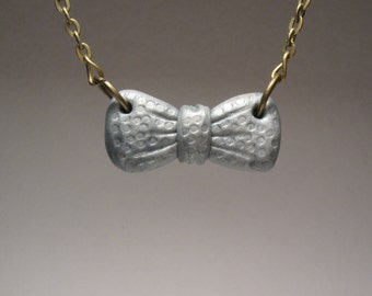 Silver Bow Necklace - Kawaii Polymer Clay Jewelry