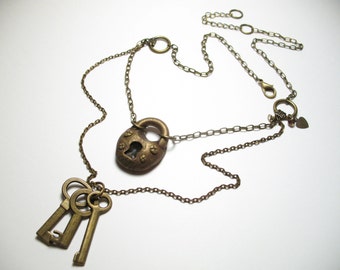 Brass Lock and Key Necklace - Polymer Clay Jewelry