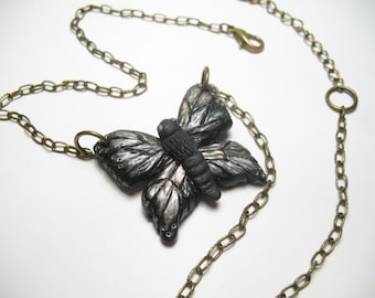 Hand Sculpted Moth Necklace -  Butterfly Necklace - Polymer Clay Jewelry