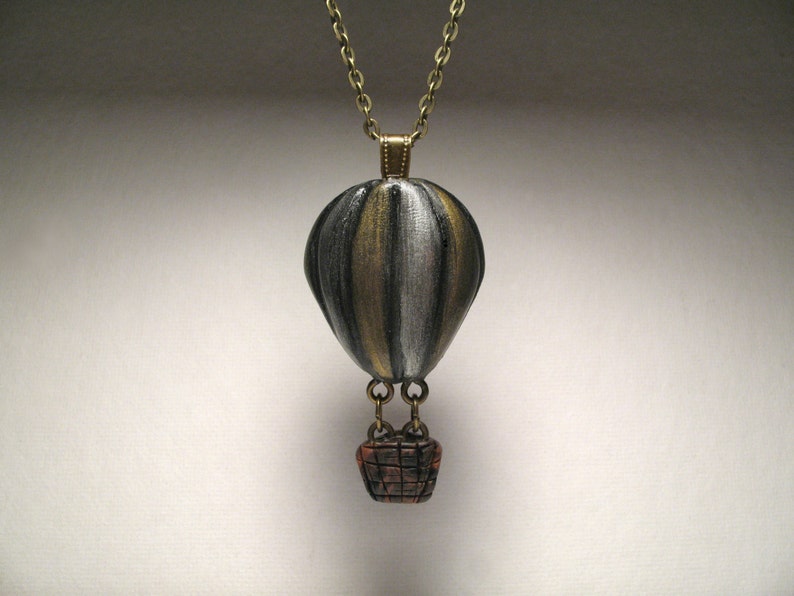 Silver Hot Air Balloon Necklace Polymer Clay Jewelry image 3