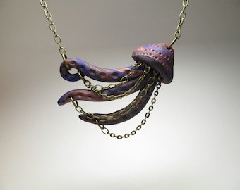 Purple Jellyfish Necklace - Polymer Clay Jewelry - Nautical Jewelry