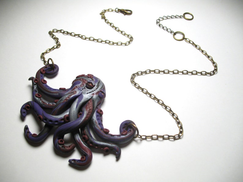 Small Purple Octopus Necklace Polymer Clay Jewelry Etsy