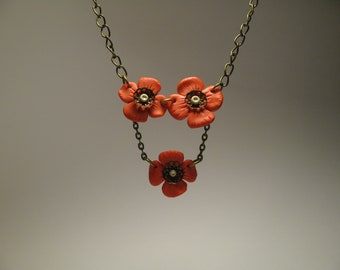 Poppy Necklace - Polymer Clay Jewelry - Floral Necklace - OOAK