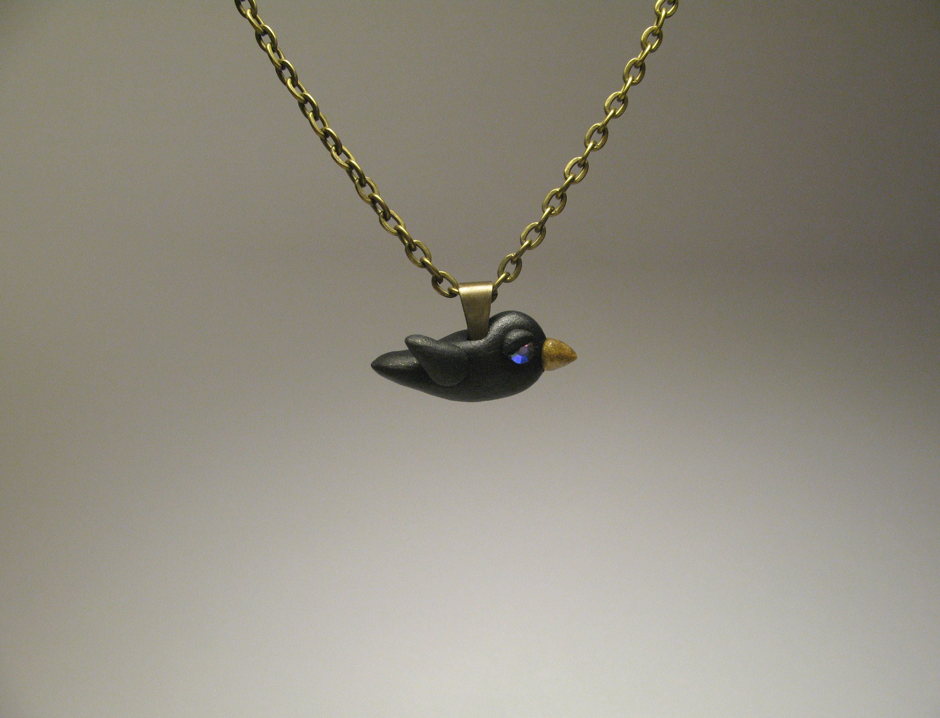 Small Blackbird Necklace Polymer Clay 