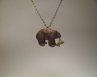 Bear Necklace - Fish Necklace - Polymer Clay Jewelry