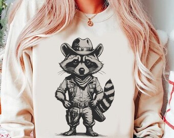 Western Raccoon Shirt, Retro Cowboy Racoon Graphic Tee, Cute Oversized Tshirt, Funny Raccoon Meme T-Shirt, Retro Funny Shirt, Raccoon Shirt