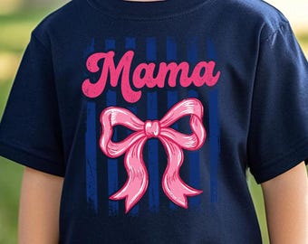 Preppy Mama Bow Shirt, COMFORT COLORS® Stripes T-shirt, Coquette Bow Tee