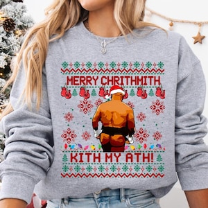 Merry Chrithmith Kith My Ath, Mike Tyson Butt Viral Kiss My Ass Boxing Fight Meme, Men Women Funny Ugly Christmas Sweater Ugly Christmas