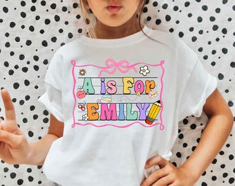 Personalized Back to School Kids Shirt, Custom Alphabet Name Tee, Cute Kindergarten Shirt, First Day of School Toddler Outfit, Preschool