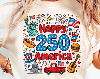 1776-2026 USA 250th Anniversary Shirt Happy 250 T-Shirt, Kids Doodle Patriotic USA Tee Fourth of July Independence Day Gift Kids Shirt A0559