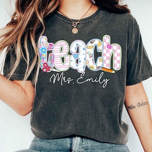 Comfort Colors® Teach Shirt, Coquette Bow Teacher Tshirt, Gift for Teacher, Floral Teacher T-Shirt, Teacher Appreciation Gifts, Trendy