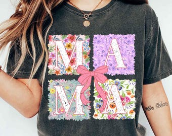 Comfort Colors® Mama Shirt, Coquette Bow Mama T-Shirt, Floral Mom Tshirt, Spring Mama Shirt, Springtime Mom Tee, Mothers Day Gift, New Mom