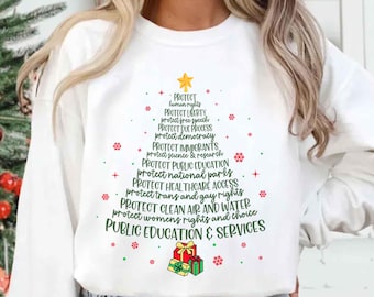 Protect Democracy Christmas Tree Shirt, Anti-Trump Liberal Values Tee, Social Justice Holiday Sweatshirt, Pro-Democracy Christmas Top