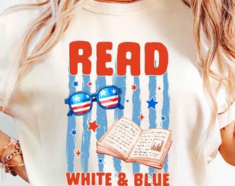 Patriotic Bookish Shirt | Fourth Of July Book Shirt American Reader Tee Fireworks Shirt American Flag Shirt Librarian Summer Reading Tee