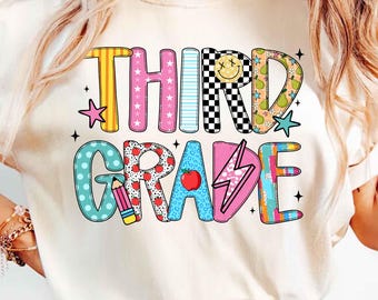 Comfort Colors® Third Grade Shirt, Third Grade Teacher Shirt, 3rd Grade Teacher Shirt, Retro Teacher Tshirt, Checkered Teacher Shirt