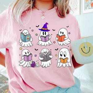 Ghosts Reading Books Shirt, Books Lover Ghost Gift, Cute Little Ghost Shirt, Womens Halloween Shirt, Spooky Season Shirt, Fall Graphic Tee