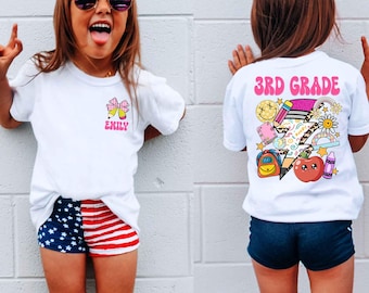 Personalized Back to School Kids Shirt, Custom Coquette 3rd Grade T-Shirt, Third Grader Elementary Tee, First Day of School Sweatshirt Gift
