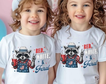Funny 4th of July Boys Shirt, Red White and Feral Fourth of July Kids Shirt, Patriotic Toddler Boy Tee, Independence Day, Raccoon Boys Tee