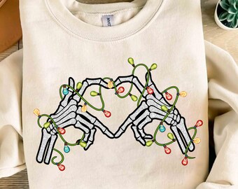 Comfort Colors® Skeleton Christmas Shirt, Funny Christmas Shirts for Women, Retro Skeleton Christmas Heart Tshirt, Halloween Christmas Tee